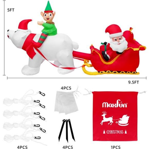 9.5Ft Christmas Inflatables Outdoors Decorations Santa Claus on Sleigh